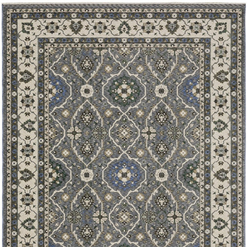 5' X 8' Blue And Gray Oriental Area Rug With Fringe
